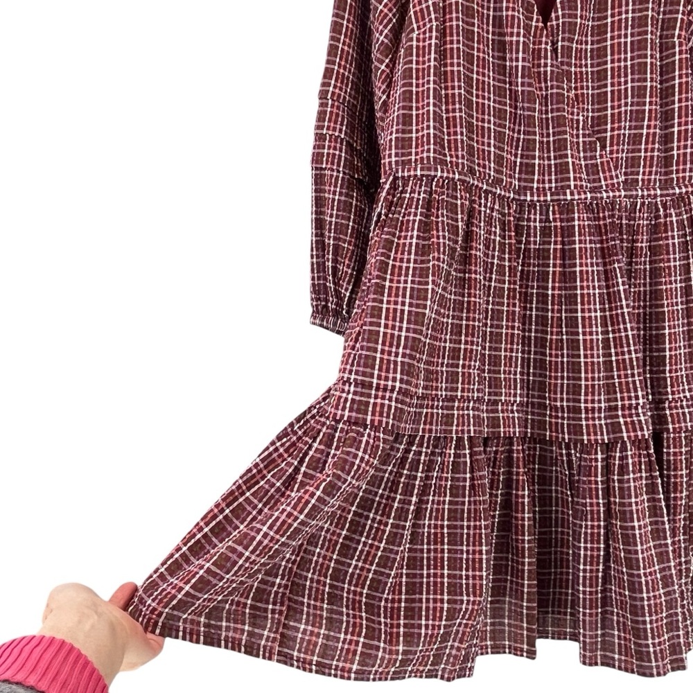 NEW Madewell Seersucker Wrap Mini Dress in Dark Merlot StripSz XS NWT - Picture 9 of 15